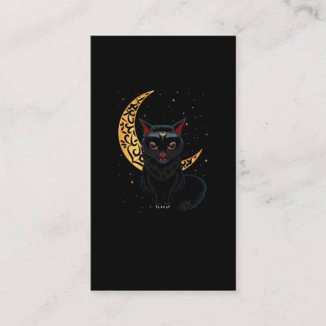 Black Gothic Cat Crescent Wicca Goth Kitten Business Card (Front)