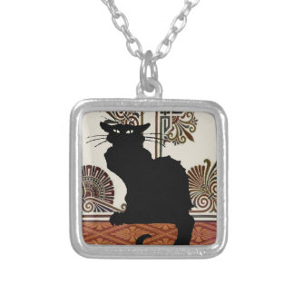Black Gothic Cat Silver Plated Necklace