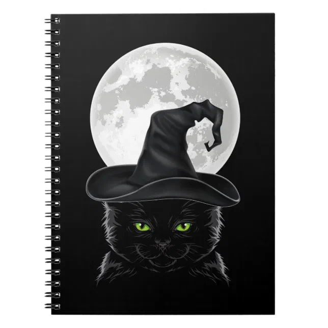 Black Gothic Cat Witch Hat Moon Pastel Goth Notebook | Zazzle