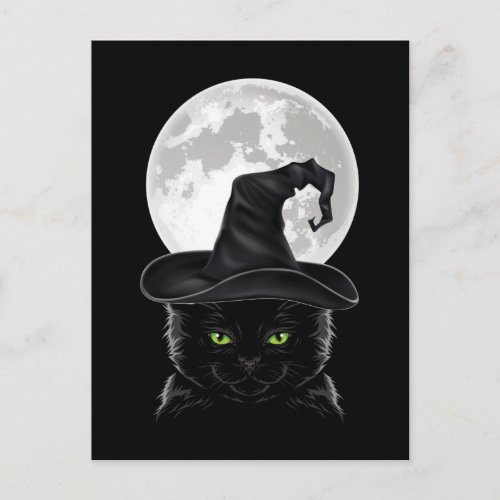 Black Gothic Cat Witch Hat Moon Pastel Goth Postcard