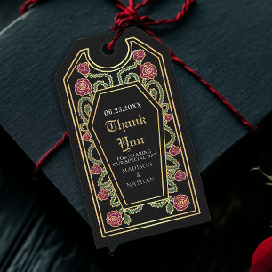 Black Gothic Coffin Rose Wedding Thank You Gift Tags