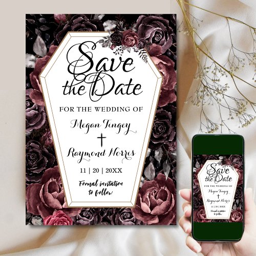  Black Gothic Coffin Vintage Wedding Save The Date Invitation