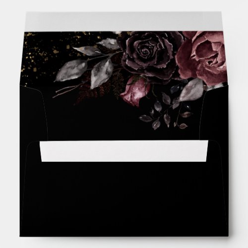 Black Gothic Dark Moody Florals Wedding Envelope