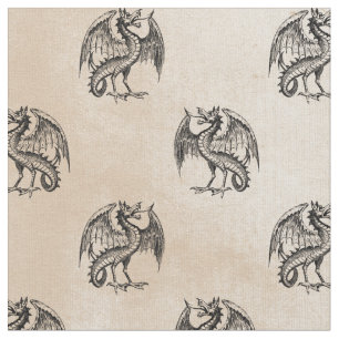 Black Gothic Dragons on Ivory Fabric