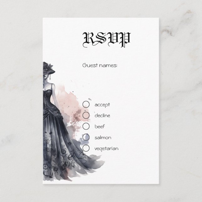 Black gothic dress wedding Enclosure Card (Front)