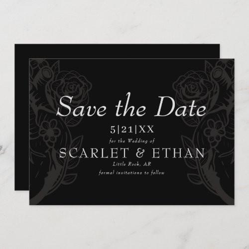 Black Gothic Floral Heart Modern Wedding Save The Date