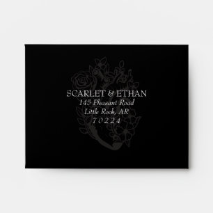 Black Gothic Floral Heart Wedding RSVP Envelope