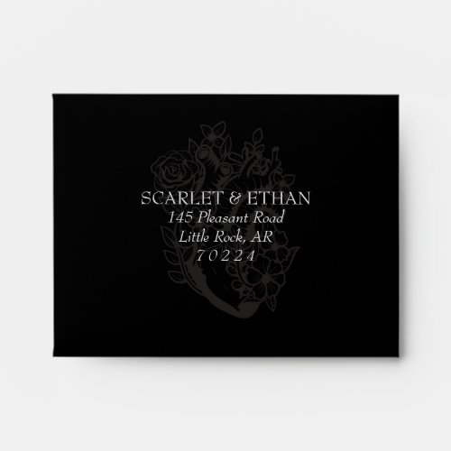 Black Gothic Floral Heart Wedding RSVP Envelope