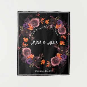 Black Gothic Floral Personalized Wedding Tapestry