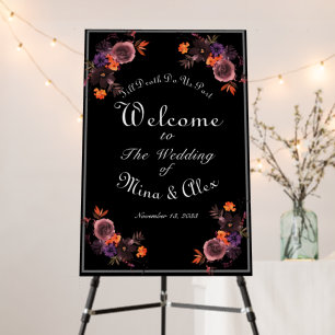 Black Gothic Floral Personalized Wedding Welcome Foam Board