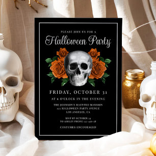 Black Gothic Floral Skull Halloween Invitation