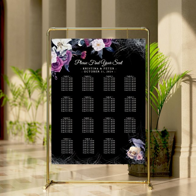 Black Gothic Floral Skull Wedding Seating Chart Foam Board (Creator Uploaded)