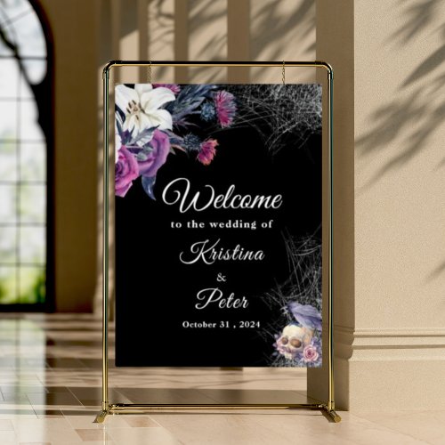 Black Gothic Floral Skull Wedding Welcome Sign