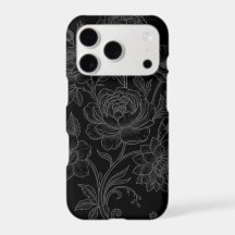 Black Gothic Floral Vintage Peony Engraving