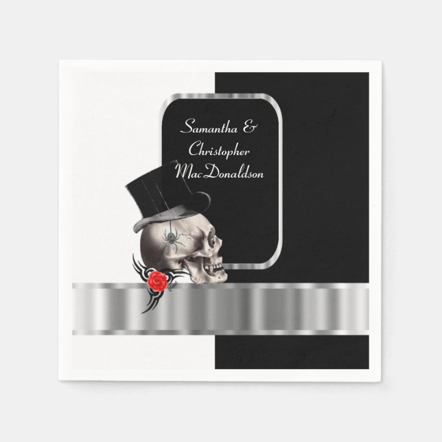 Black gothic groom skull wedding napkins (Front)