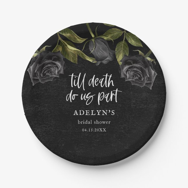 Black Gothic Halloween Bridal Shower Paper Plates (Front)