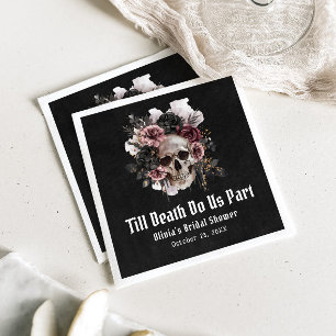 Black Gothic Halloween Floral Skull Bridal Shower Napkins