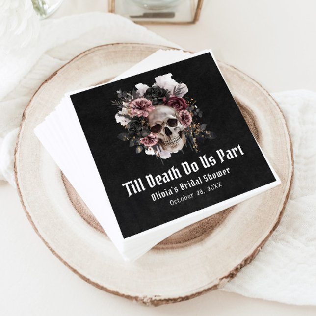 Black Gothic Halloween Floral Skull Bridal Shower Napkins (Creator Uploaded)
