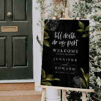 Black Gothic Halloween Flower Wedding Welcome Sign