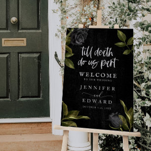 Black Gothic Halloween Flower Wedding Welcome Sign