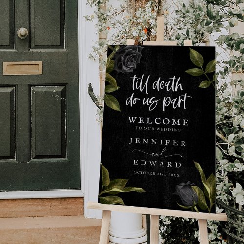 Black Gothic Halloween Flower Wedding Welcome Sign