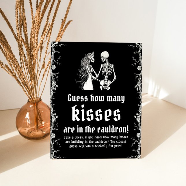 Black Gothic Halloween Guess How Many Kisses Game Pedestal Sign (Creator Uploaded)