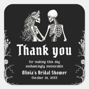 Black Gothic Halloween Skeleton Bridal Shower Square Sticker
