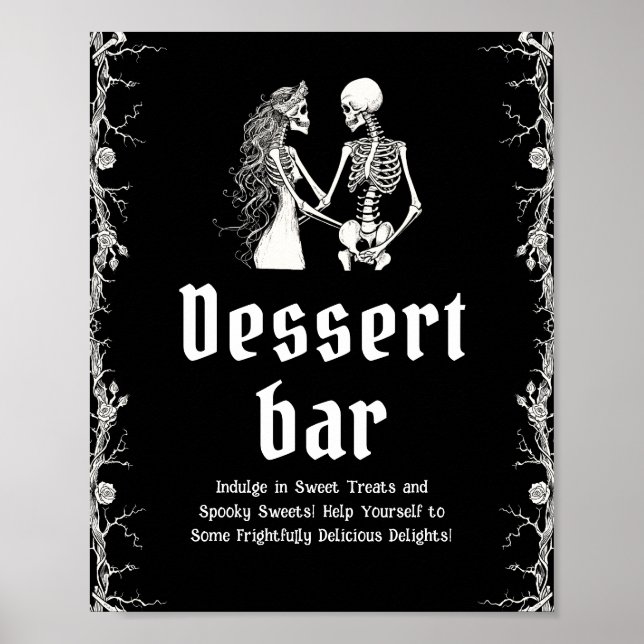 Black Gothic Halloween Skeleton Dessert Bar Sign (Front)