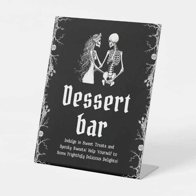 Black Gothic Halloween Skeleton Dessert Bar Sign (Front)