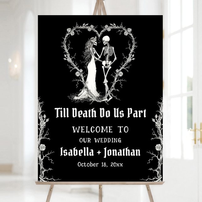 Black Gothic Halloween Skeleton Wedding Welcome Foam Board (Black Gothic Halloween Skeleton Wedding Welcome Sign)