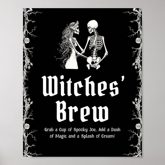 Black Gothic Halloween Skeleton Witches’ Brew Sign (Front)