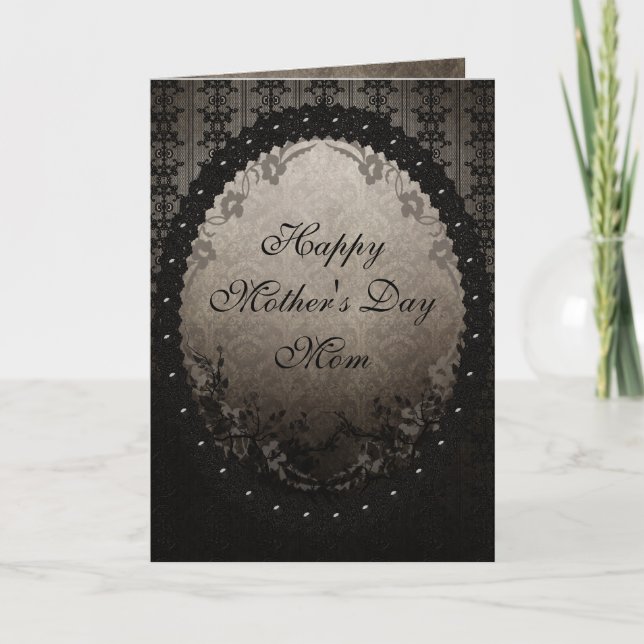 Black Gothic Lace & Damask Mother's Day Card (Front)