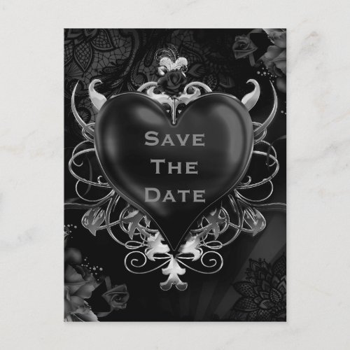 Black Gothic Love Heart Wedding Save the Date Announcement Postcard