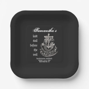 Black Gothic Mermaid Last Sail Bachelorette Party Paper Plates