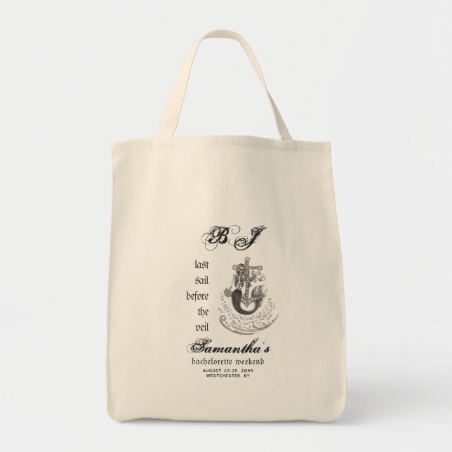 Black Gothic Mermaid Last Sail Bachelorette Party Tote Bag (Front)
