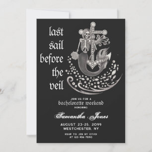 Black Gothic Mermaid Last Sail Veil Bachelorette Invitation
