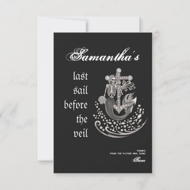 Black Gothic Mermaid Last Sail Veil Bachelorette Thank You Card (Front)