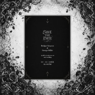 black Gothic Minimalist Moon Star Wedding Invitation