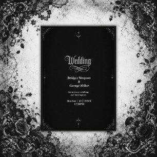 black Gothic Minimalist Moon Star Wedding  Invitation