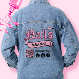 Black Gothic Nails Lettering Nail Tech Denim Jacket