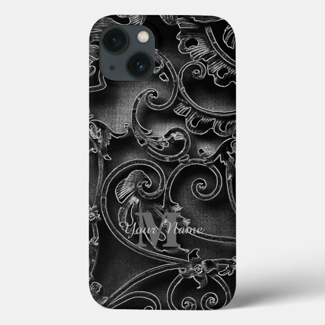 Black gothic pattern personalized monogram Case-Mate iPhone case (Back)