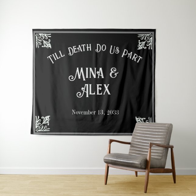 Black Gothic Personalized Wedding Photo Backdrop  (In Situ (Horizontal))