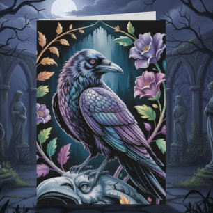 Black Gothic Raven Art Notecard