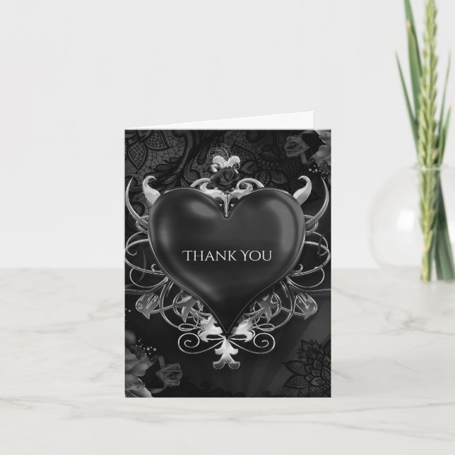Black Gothic Romance Love Heart Wedding Thank You (Front)