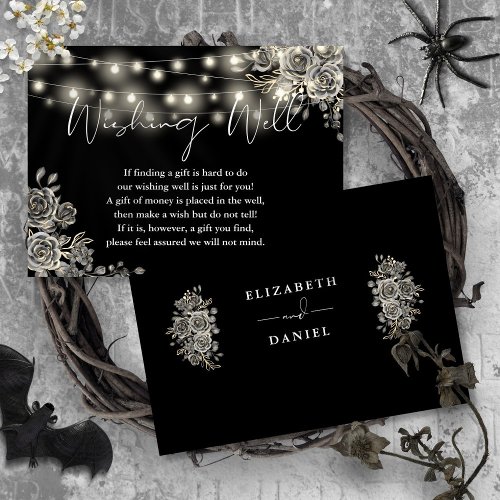 Black Gothic Rose Lights Wishing Well Wedding Enclosure Card