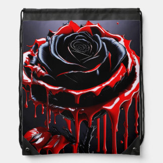 Black Gothic Rose Tote Drawstring Bag