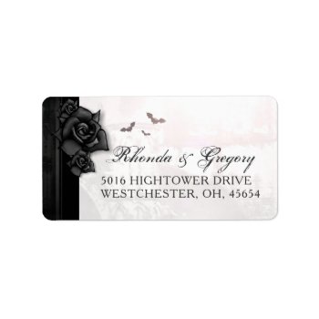 Black Gothic Roses & Bats Wedding Address Label by juliea2010 at Zazzle