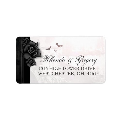 Black Gothic Roses & Bats Wedding Address Label