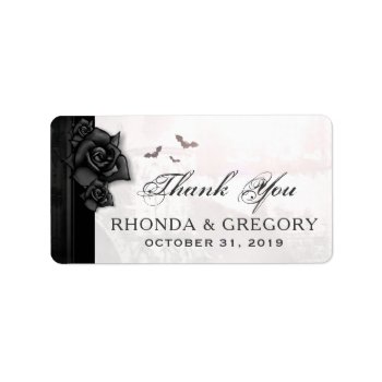 Black Gothic Roses & Bats Wedding Thank You Label by juliea2010 at Zazzle