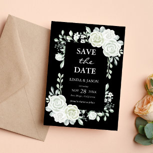 Black Gothic Roses Wedding Save The Date Card